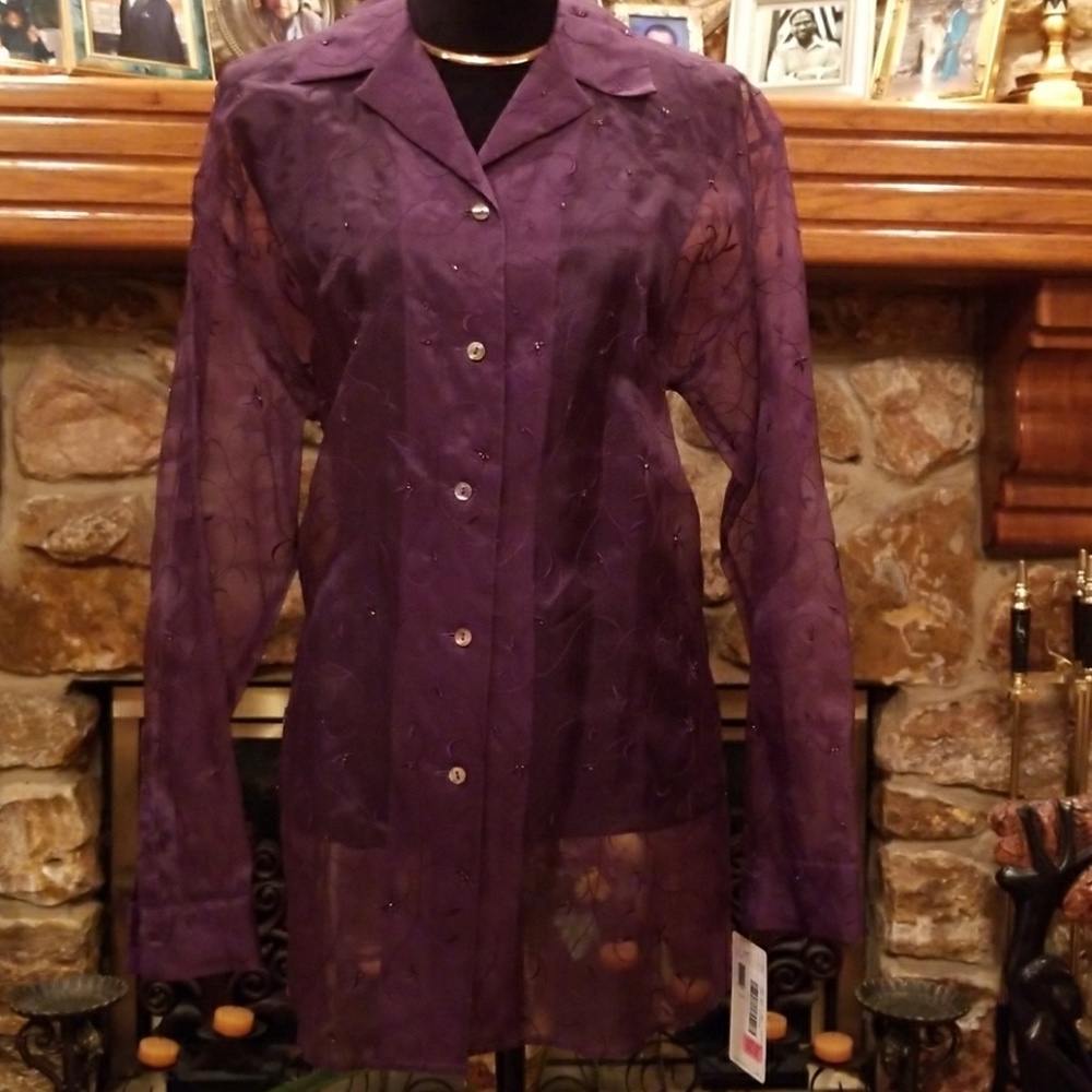 Dana Buchman Plum Purple Silk Blouse Size 10